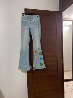 Hand Painted Unique Bell Bottom Jeans